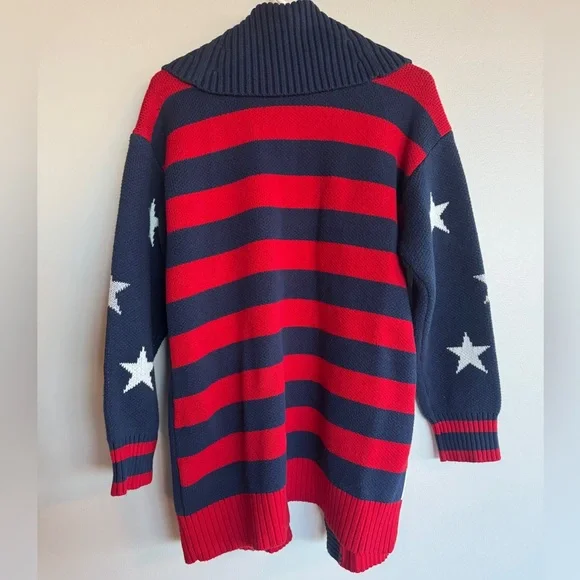 Charter Club USA Flag Cardigan Sweater XXL Red White Blue Stars Stripes Shawl - Picture 7 of 7